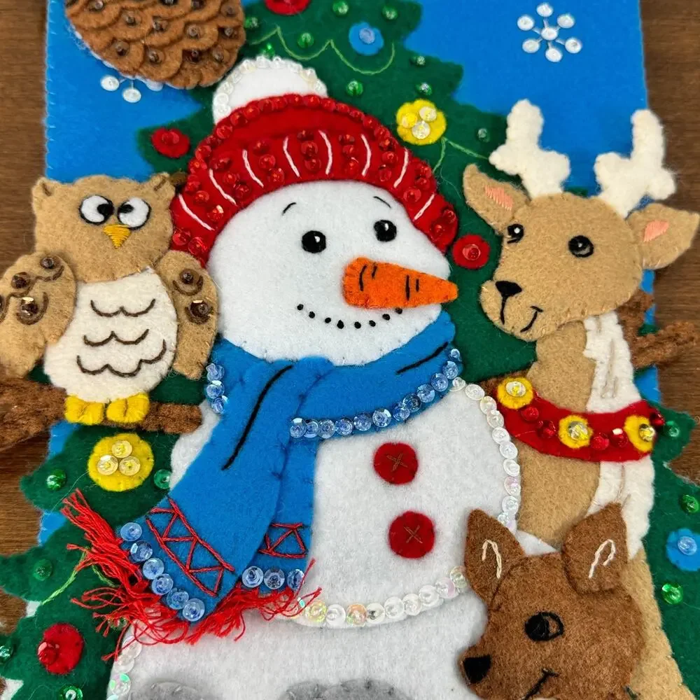 Bucilla Felt Christmas Stocking Handmade Forest Animals Friends 16” Completed